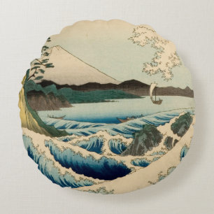Japanese Sea of Satta Hiroshige Art Round Pillow