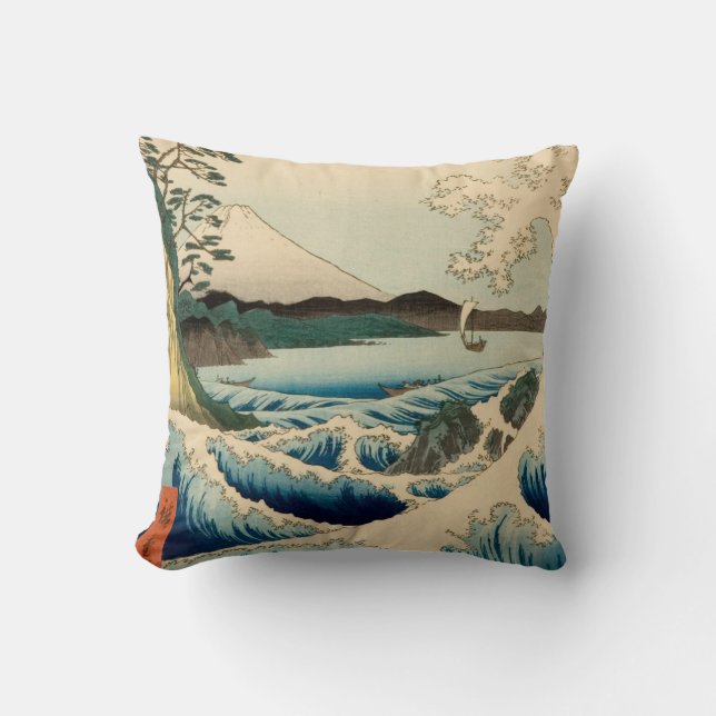 Japanese Sea of Satta Hiroshige Art  Throw Pillow (Front)