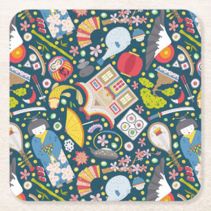 Japanese Seamless Pattern Square Paper Coaster