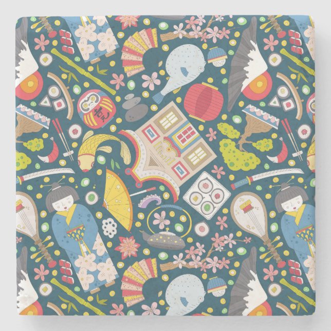 Japanese Seamless Pattern Stone Coaster (Front)