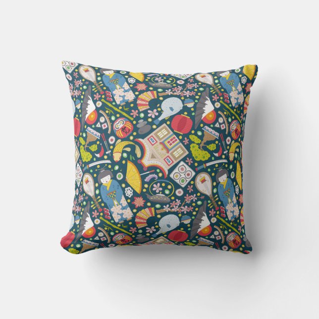 Japanese Seamless Pattern Throw Pillow (Front)