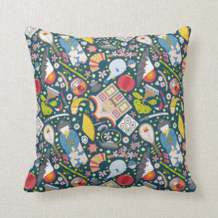 Japanese Seamless Pattern Throw Pillow