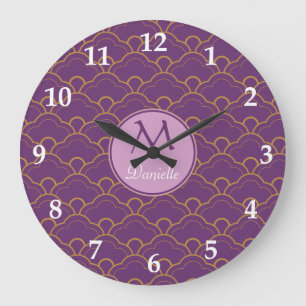 Japanese Seigaiha Scallop Purple Gold Pink Orient Large Clock