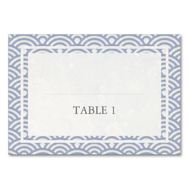 Japanese Seigaiha Stylized Waves Elegant Wedding Table Number (Front)