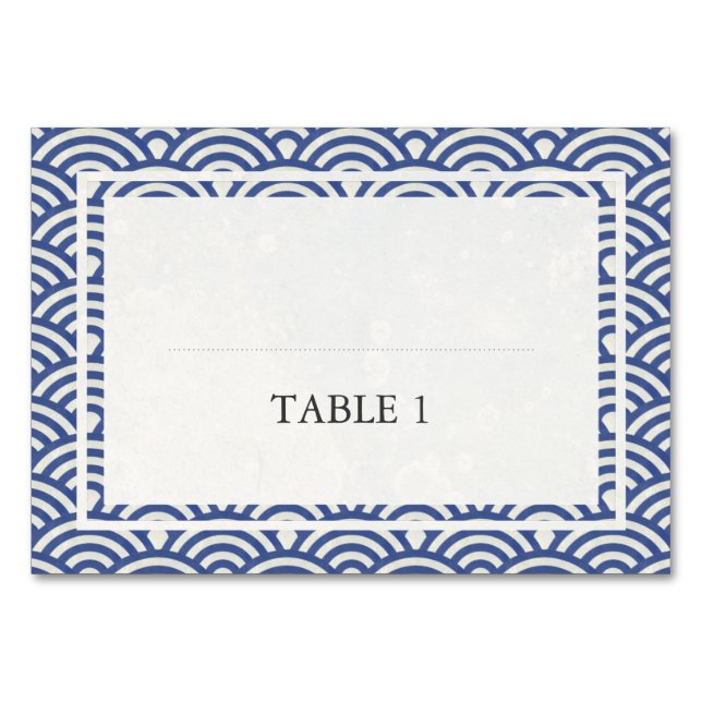 Japanese Seigaiha Stylized Waves Elegant Wedding Table Number (Front)