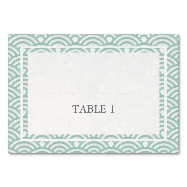 Japanese Seigaiha Stylized Waves Elegant Wedding Table Number (Front)