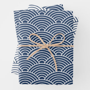 Japanese Seigaiha Wave Navy Blue Wrapping Paper Sheet