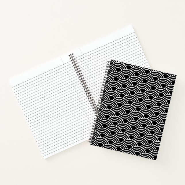Japanese Seigaiha Wave Pattern Monochrome Spiral Notebook (Inside)