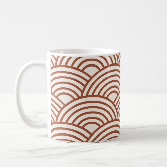 Japanese Seigaiha Wave Rust Terracotta Coffee Mug (Left)