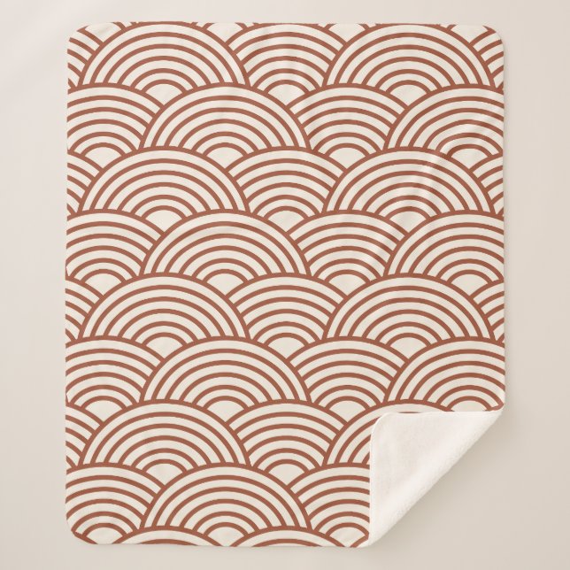 Japanese Seigaiha Wave Rust Terracotta Sherpa Blanket (Front)