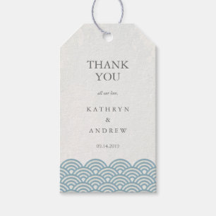 Japanese Seigaiha Waves Blue + White Personalized Gift Tags