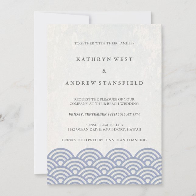 Japanese Seigaiha Waves Elegant Beach Wedding Invitation (Front)