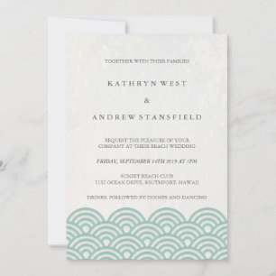 Japanese Seigaiha Waves Elegant Beach Wedding Invitation