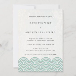 Japanese Seigaiha Waves Elegant Beach Wedding Invitation