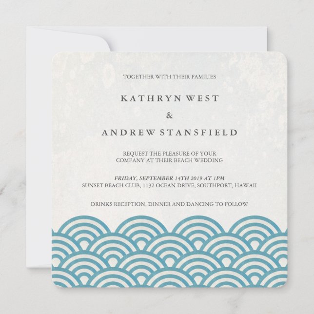 Japanese Seigaiha Waves Elegant Beach Wedding Invitation (Front)