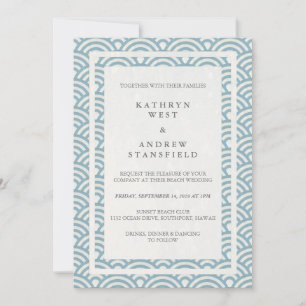 Japanese Seigaiha Waves Elegant Beach Wedding Invitation