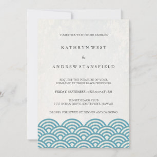 Japanese Seigaiha Waves Elegant Beach Wedding Invitation