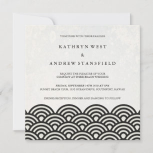 Japanese Seigaiha Waves Elegant Beach Wedding Invitation