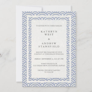 Japanese Seigaiha Waves Elegant Beach Wedding Invitation