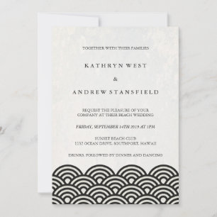 Japanese Seigaiha Waves Elegant Beach Wedding Invitation