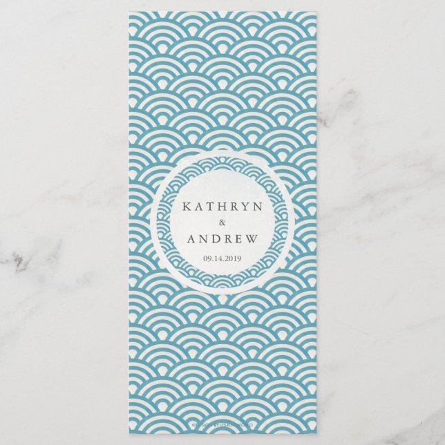 Japanese Seigaiha Waves Elegant Beach Wedding Menu (Front)