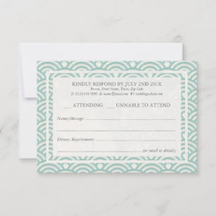 Japanese Seigaiha Waves Elegant Beach Wedding RSVP