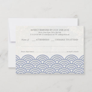 Japanese Seigaiha Waves Elegant Beach Wedding RSVP