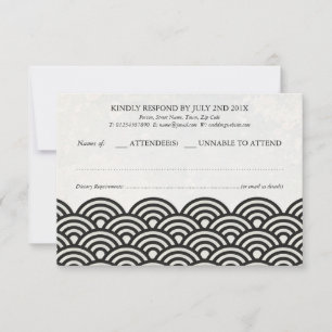 Japanese Seigaiha Waves Elegant Beach Wedding RSVP