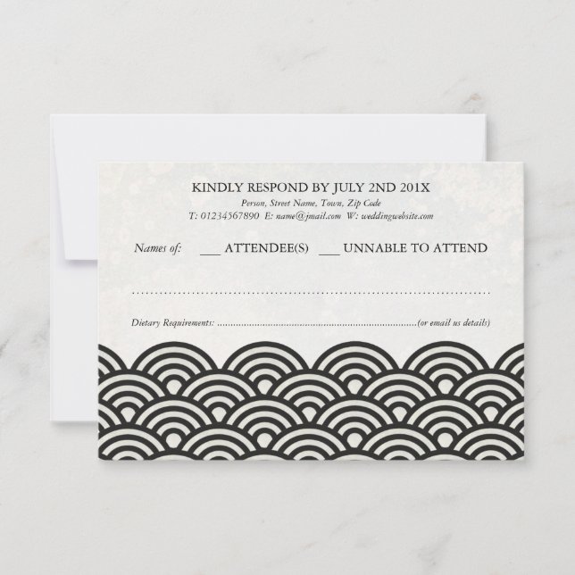 Japanese Seigaiha Waves Elegant Beach Wedding RSVP (Front)