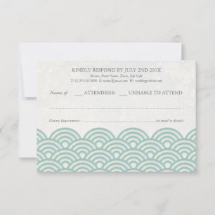 Japanese Seigaiha Waves Elegant Beach Wedding RSVP
