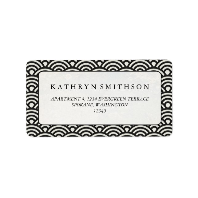 Japanese Seigaiha Waves Elegant Black + White Label (Front)