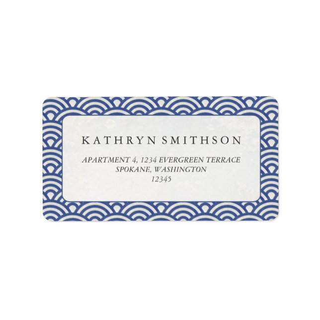 Japanese Seigaiha Waves Elegant Dark Blue + White Label (Front)