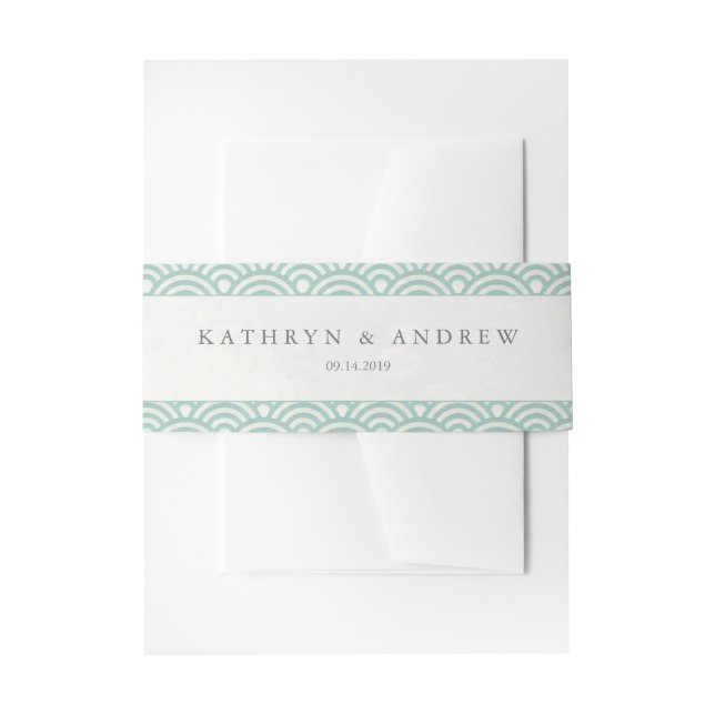 Japanese Seigaiha Waves Elegant Seafoam Green Invitation Belly Band (Front Example)