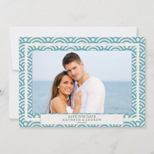 Japanese Seigaiha Waves Save The Date Flat Photo Invitation