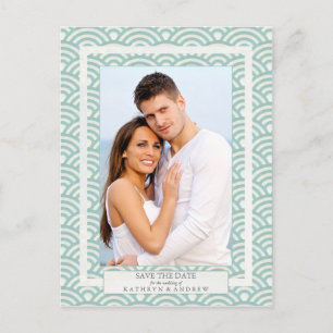 Japanese Seigaiha Waves Save The Date Photograph Announcement Postcard