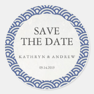 Japanese Seigaiha Wedding Save the Date or Custom Classic Round Sticker