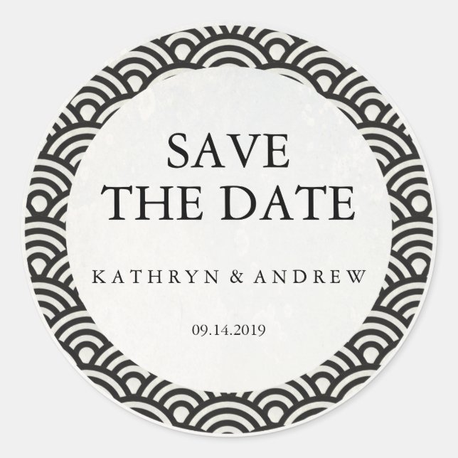 Japanese Seigaiha Wedding Save the Date or Custom Classic Round Sticker (Front)