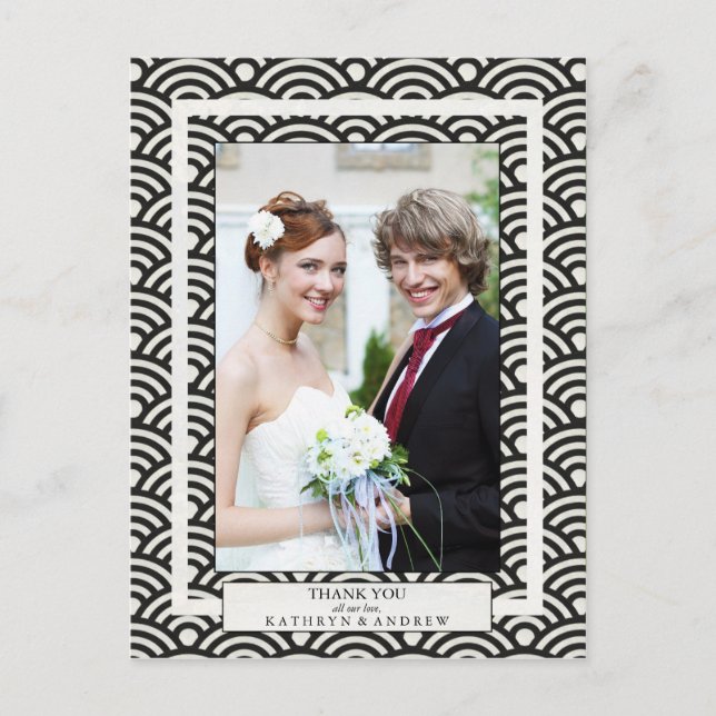 Japanese Seigaiha Wedding Thank You/Custom Photo Postcard (Front)