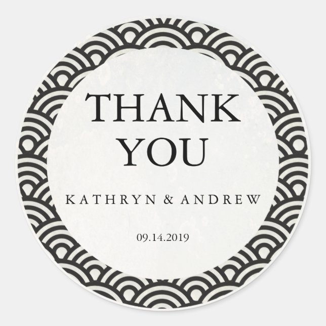 Japanese Seigaiha Wedding Thank You/Custom Text Classic Round Sticker (Front)
