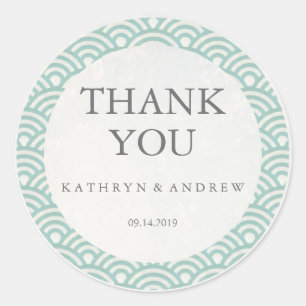 Japanese Seigaiha Wedding Thank You/Custom Text Classic Round Sticker