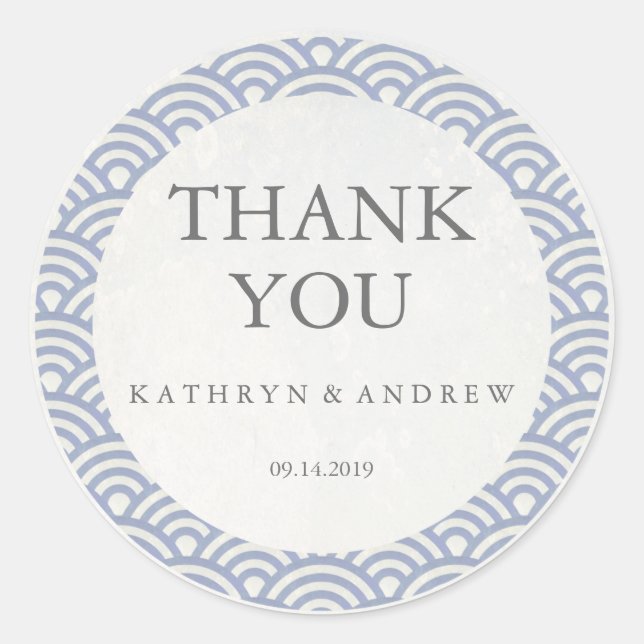 Japanese Seigaiha Wedding Thank You/Custom Text Classic Round Sticker (Front)