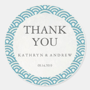 Japanese Seigaiha Wedding Thank You/Custom Text Classic Round Sticker