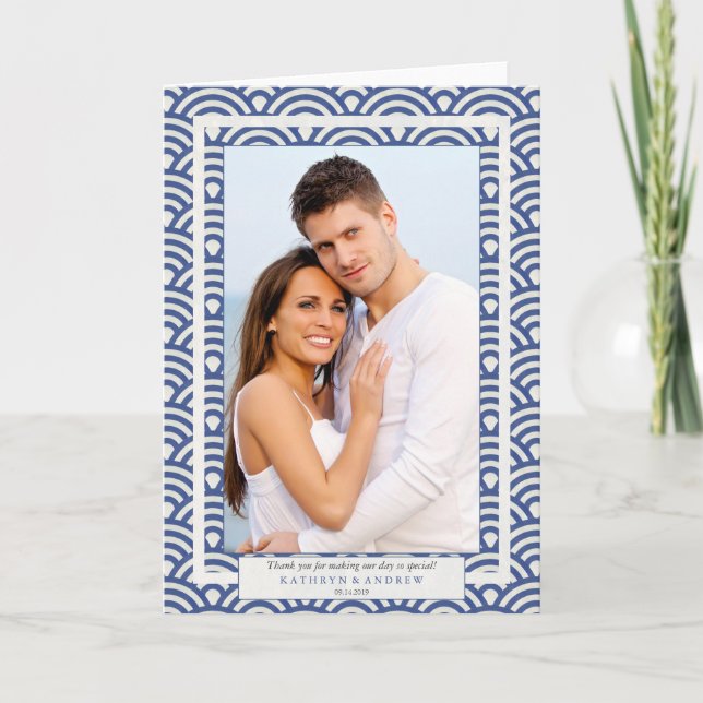 Japanese Seigaiha Wedding Thank You/Custom Text Thank You Card (Front)