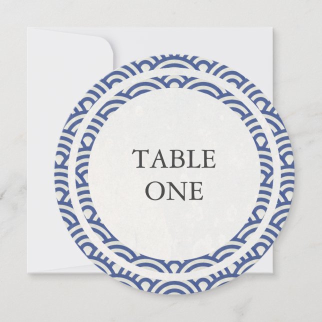 Japanese Seigha Stylized Waves Round Table Number (Front)