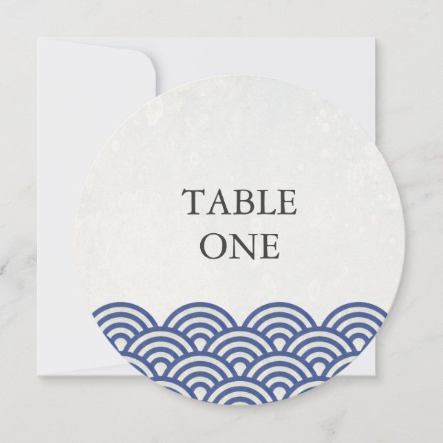 Japanese Seigha Stylized Waves Round Table Number (Front)