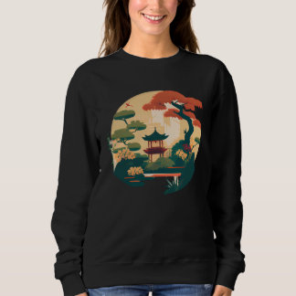 Japanese Shrine with autumn trees and flowers Sweatshirt