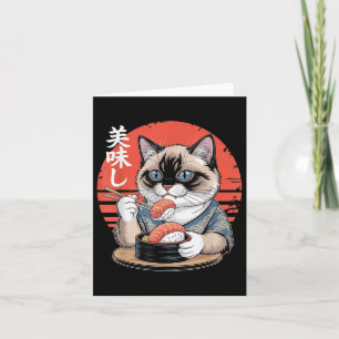 Japanese Siamese Cat Eating Sushi Kawaii Anime Cat Card