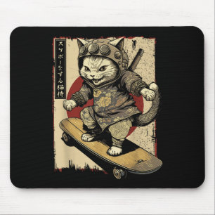 Japanese Skateboard Samurai Cat Tattoo Kawaii Ninj Mouse Pad