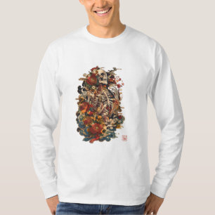 Japanese Skeleton Art Gothic Floral Skull T-Shirt