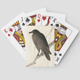 Japanese sketch of a raven playing cards